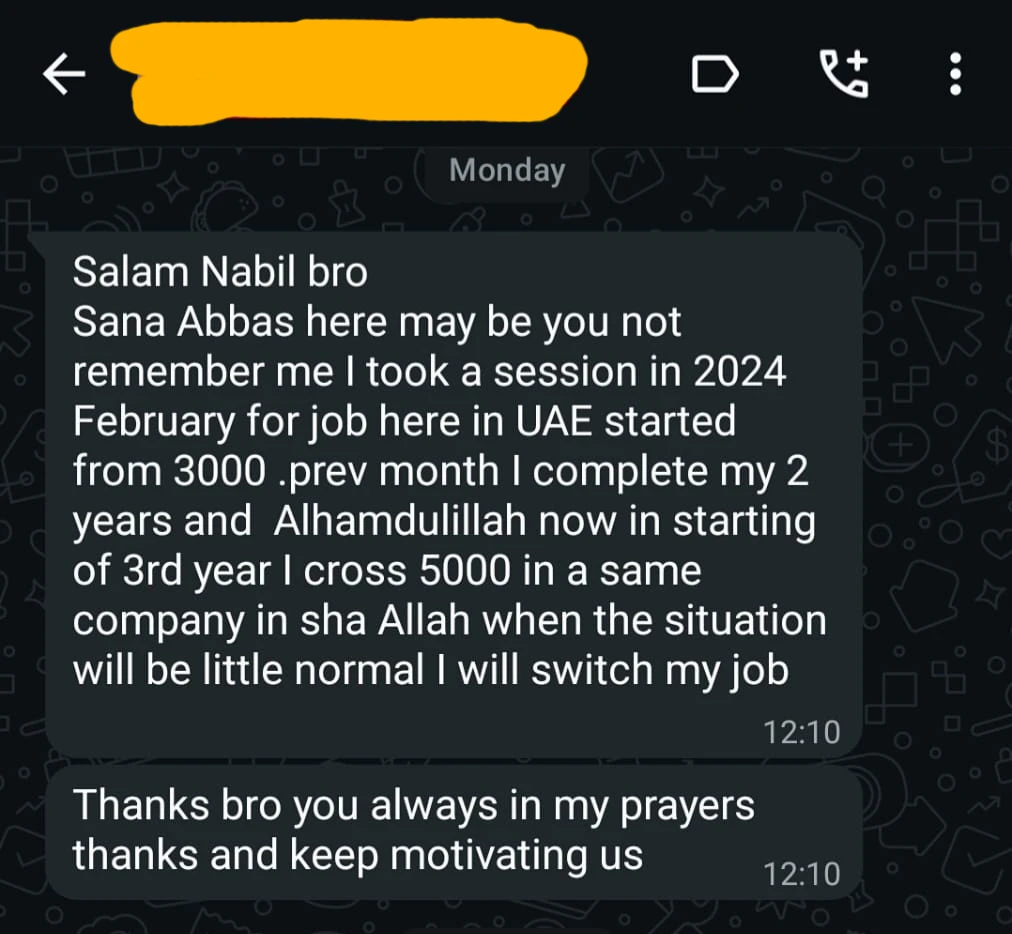 WhatsApp feedback screenshot 2 shared with Nabeel Asim