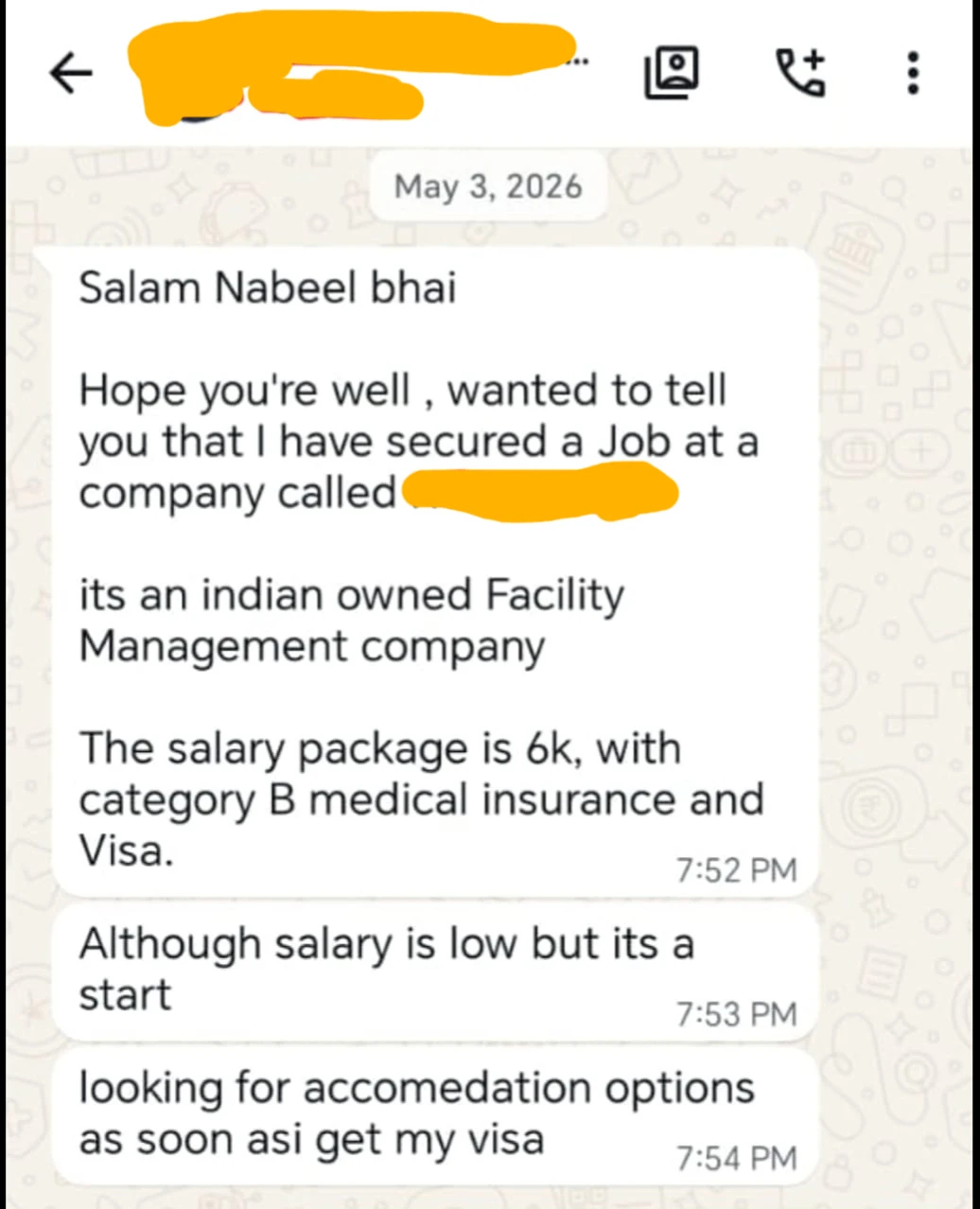 WhatsApp feedback screenshot 3 shared with Nabeel Asim